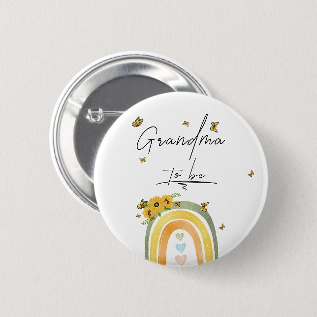 Boho-Regenbogen mit Sonnenblumen Oma-Button Button (Vorne & Hinten)