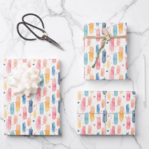 Boho-Regenbogen-Pinselstriche und Punkte Geschenkpapier Set