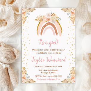 Boho-Regenbogen-Rosa-Baby-Shower Einladung