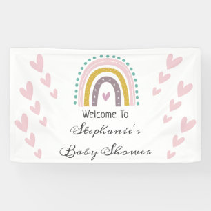 Boho-Regenbogen Rosa Herzen Lila Türkis Babyparty Banner