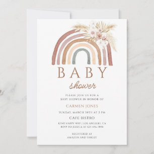 Boho-Regenbogen-Rosa-Pampas-Baby-Party Einladung