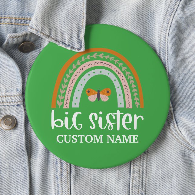 Boho Regenbogen & Schmetterling Personalisierte Gr Button (Beispiel)
