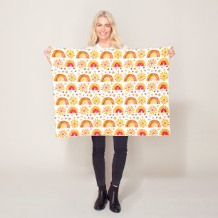 Boho-Regenbogen-Sonne-Sterne-Wasserfarben-Orange-M Fleecedecke