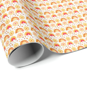 Boho-Regenbogen-Sonnen-Sterne-Wasserfarben-Pastell Geschenkpapier