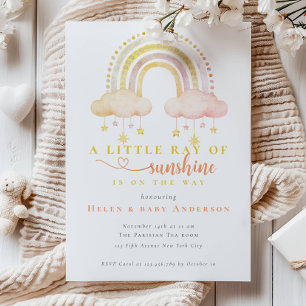 Boho-Regenbogen-Sonnenschein-Rosa-Mädchen-Baby-Par Einladung