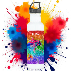 Boho Regenbogen Süß Glitter Mädchen Einhorn Kinder Edelstahlflasche