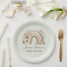 Boho Regenbogen und Blume Babyduschplatte