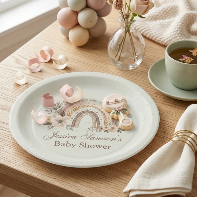 Boho Regenbogen und Blume Babyduschplatte Pappteller (Von Creator hochgeladen)