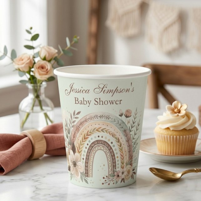 Boho Regenbogen und Blume Kinderdusche Pappbecher (Von Creator hochgeladen)