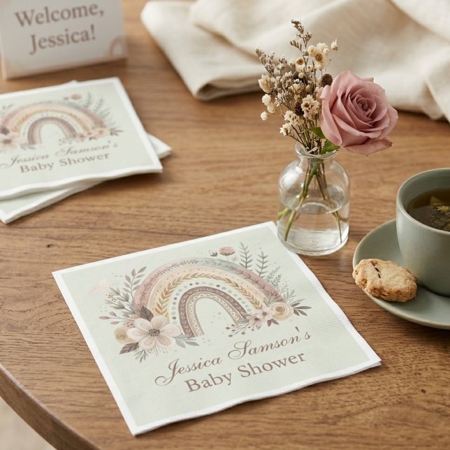 Boho-Regenbogen- und Blumen-Baby-Party Serviette (Von Creator hochgeladen)