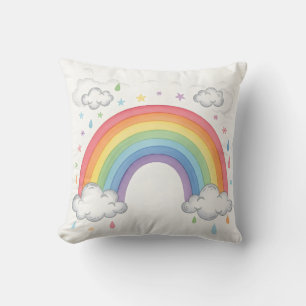 Boho Regenbogen und Wolken Aquarell Kinder Spielzi Kissen
