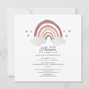 Boho-Regenbogen-Wasserfarbe-Script-Baby-Party Einladung