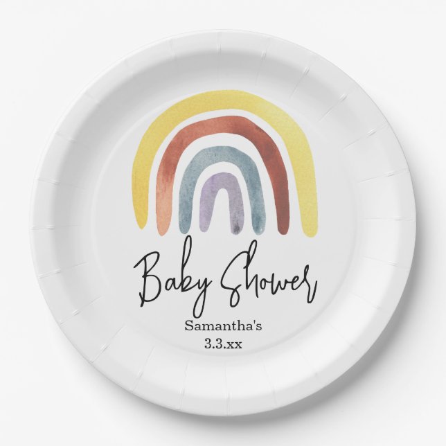 Boho Regenbogenbaby-Dusche Pappteller (Vorderseite)
