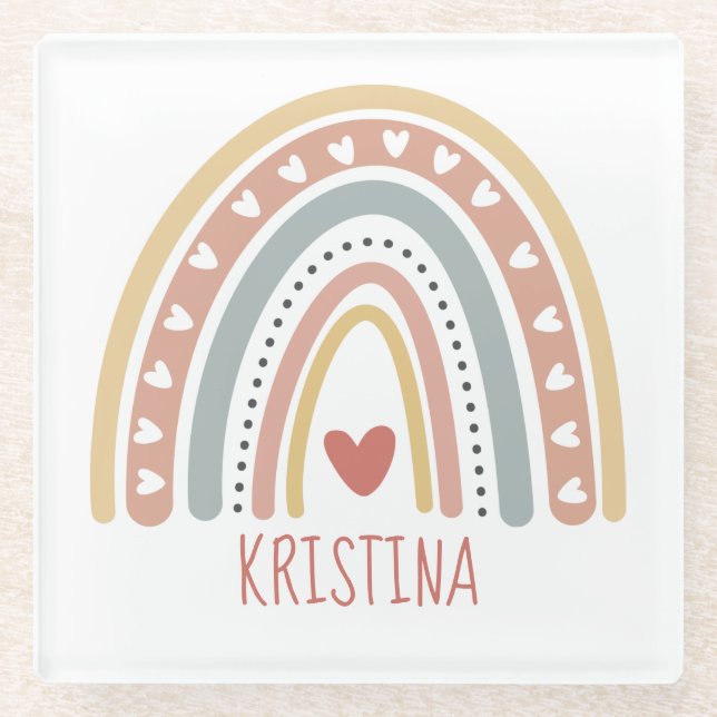 Boho Regenbogendesign  Glasuntersetzer (Vorderseite)