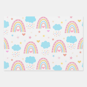 Boho-Regenbogenmuster mit Wolken Pastell  Geschenkpapier Set