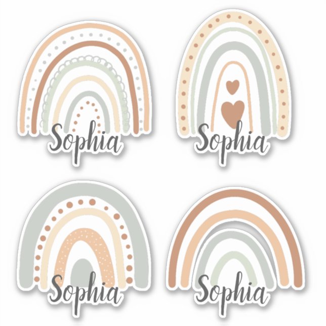 Boho Regenbogenname Tag Set 4 Aufkleber (Vorderseite)