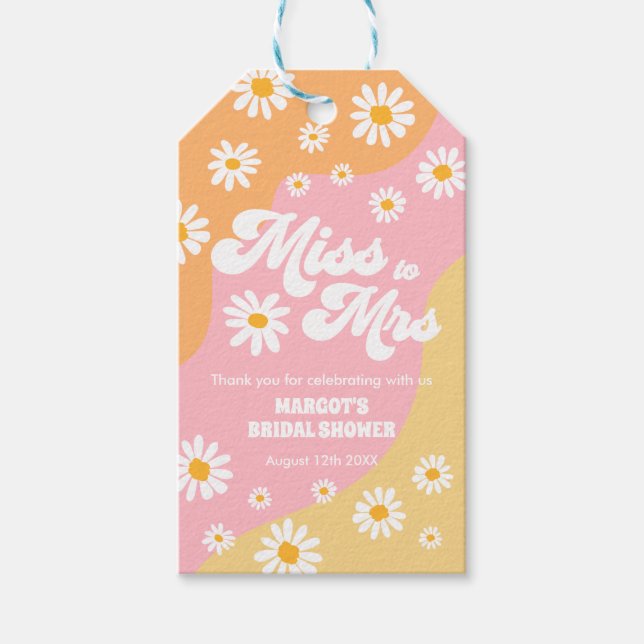 Boho Retro 70er Brautparty Frau zu Frau Favor Geschenkanhänger (Vorderseite)