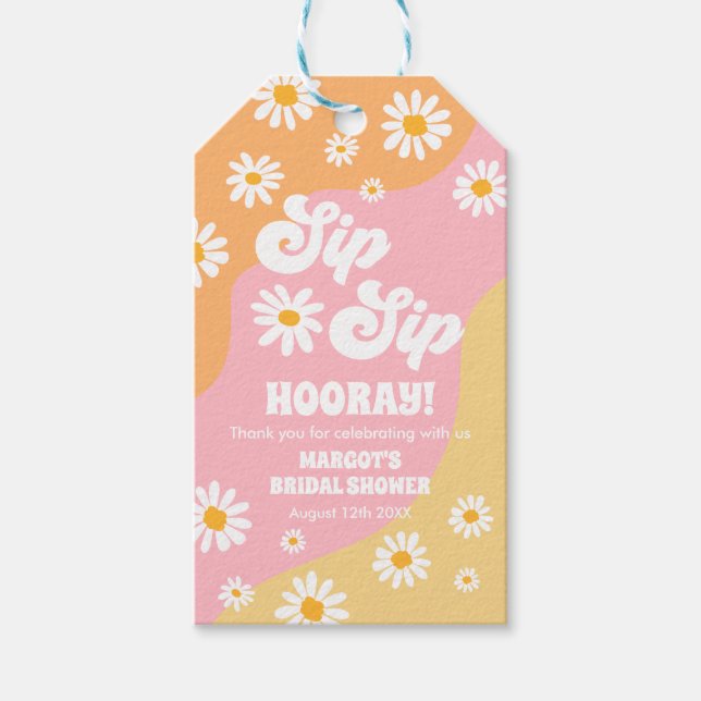 Boho Retro 70er Brautparty Wein Gefallen Geschenkanhänger (Vorderseite)
