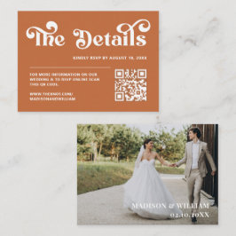 Boho Retro 70er Burnt Orange Wedding Website Begleitkarte