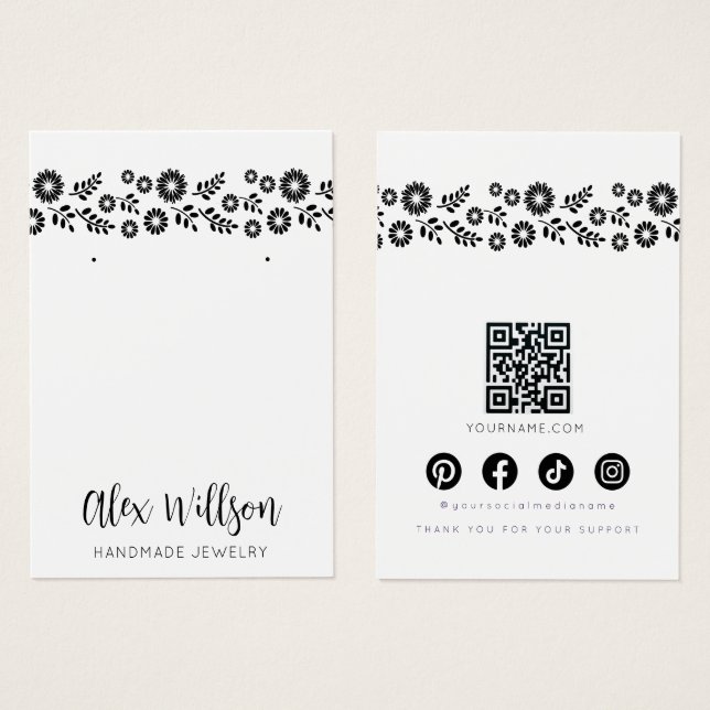 Boho Retro Black Daisy Floral Jewelry Display Card (Devant & derrière)