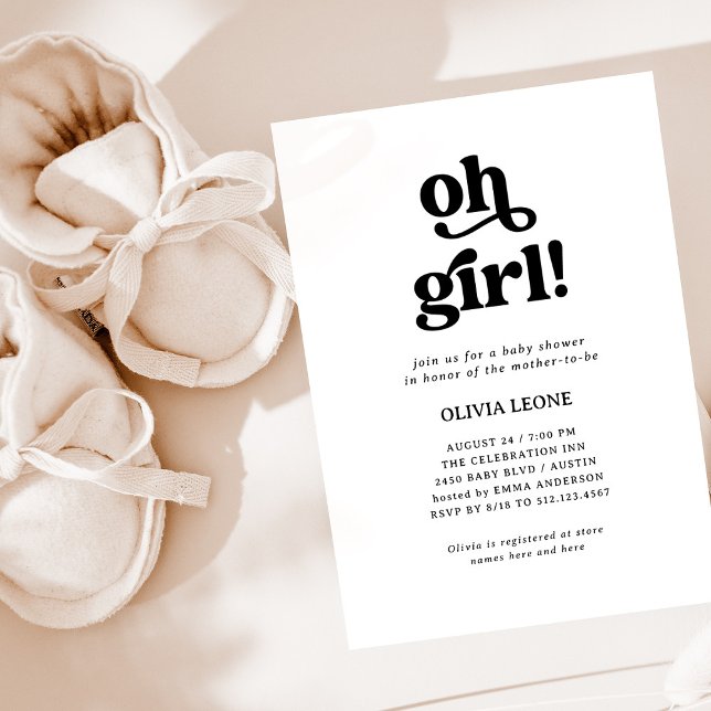 Boho Retro Black und White | Oh Girl Baby Dusche Einladung (Von Creator hochgeladen)