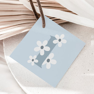 Boho Retro Blue Daisy 1. Groovy Birthday Geschenkanhänger