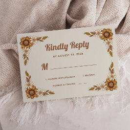 Boho Retro Blume | Hochzeit RSVP Karte