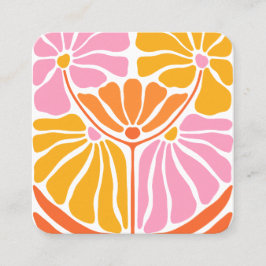 Boho Retro Blume Pattern Quadratische Visitenkarte