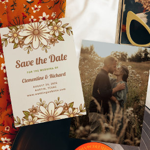 Boho Retro Blumen Foto Rückseite Hochzeit Save The Date