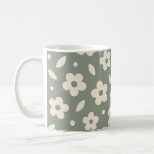 Boho Retro Blumen Süße Blumen Grün Muster Kaffeetasse