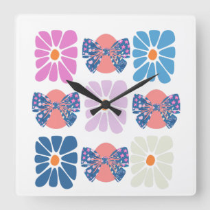 Boho retro Blumenoster Quadratische Wanduhr