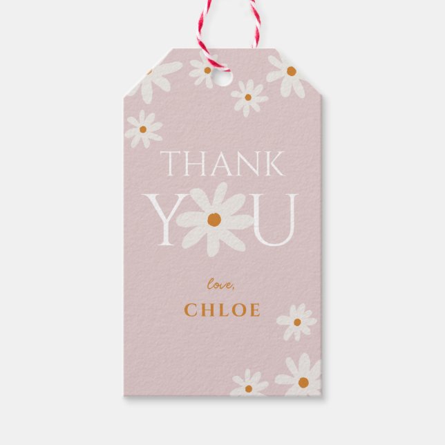 Boho Retro Blush Pink Daisy Vielen Dank Geschenkanhänger (Vorderseite)