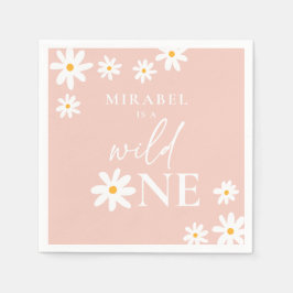 Boho Retro Blush Pink Daisy Wild 1. Geburtstag Serviette