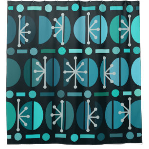 Boho Retro Bowls Lines Aquamarin Duschvorhang