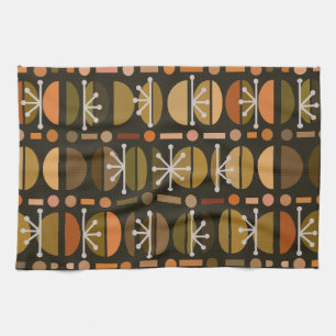 Boho Retro Bowls Lines Dark Earth Tones Geschirrtuch