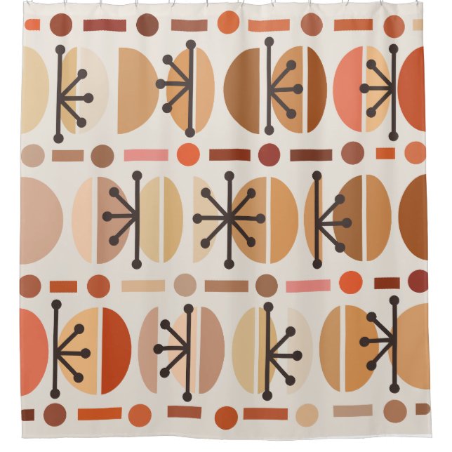 Boho Retro Bowls Lines Earth Tones Duschvorhang (Vorderseite)