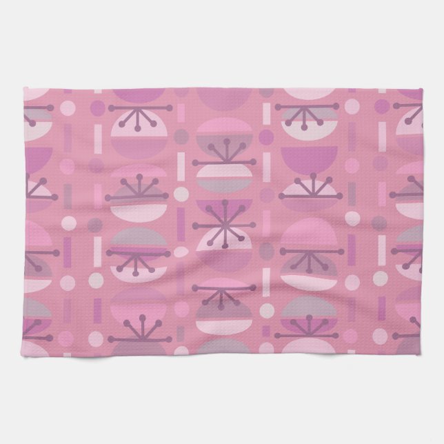 Boho Retro Bowls Lines Pink Geschirrtuch (Horizontal)