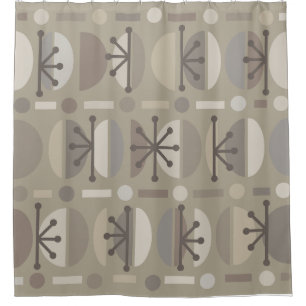Boho Retro Bowls Lines Taupe Duschvorhang
