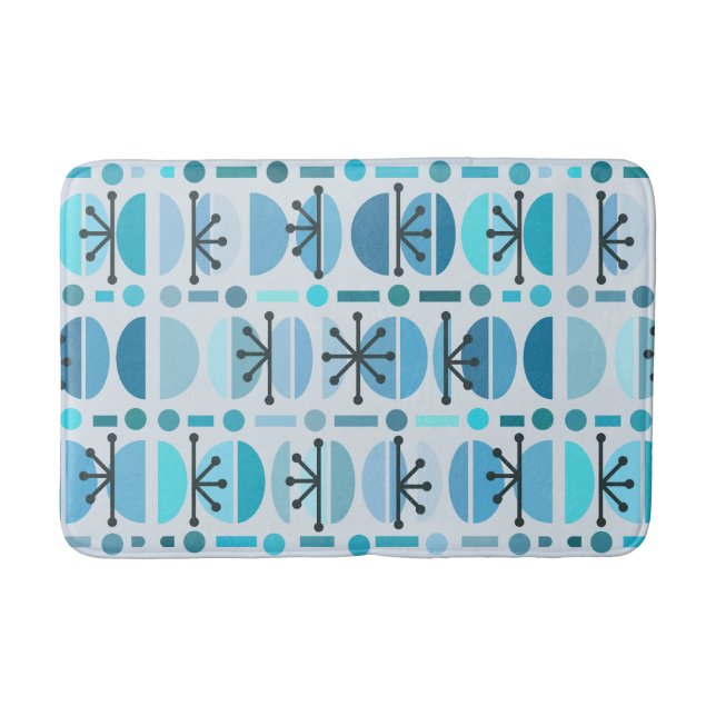 Boho Retro Bowls Lines Turquoise Badematte (Vorderseite)