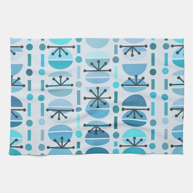 Boho Retro Bowls Lines Turquoise Geschirrtuch (Horizontal)