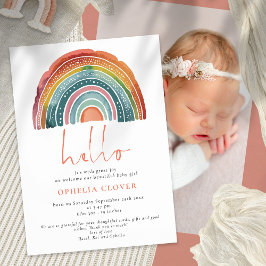 Boho Retro Colored Rainbow Foto Birth Ankündigung
