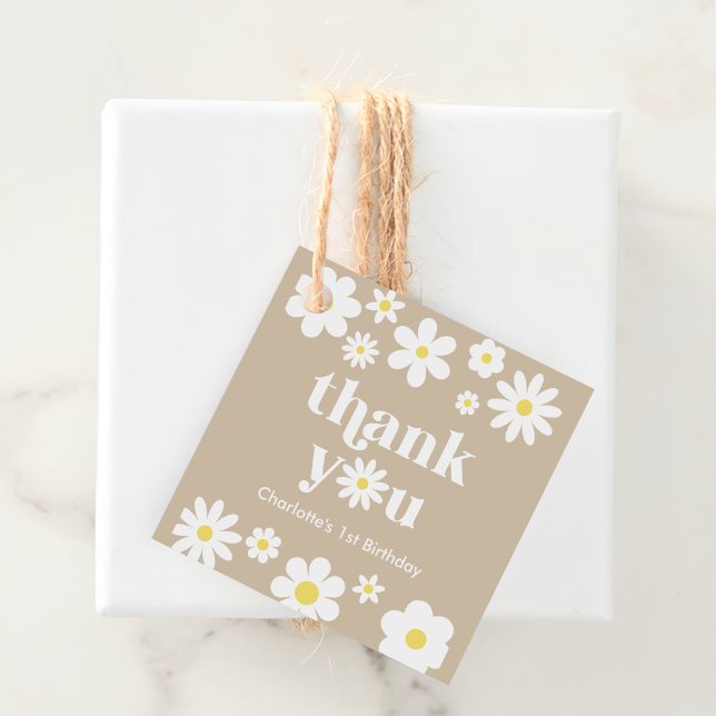 Boho Retro Daisy 1. Geburtstag Geschenkanhänger (Von Creator hochgeladen)