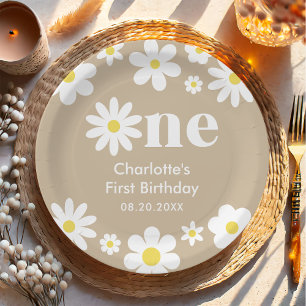 Boho Retro Daisy 1. Geburtstag Pappteller
