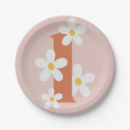 Boho Retro Daisy 1. Groovy Birthday Pappteller