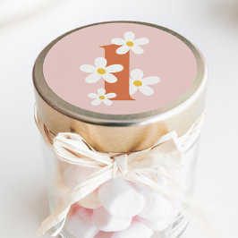 Boho Retro Daisy 1. Groovy Birthday Runder Aufkleber