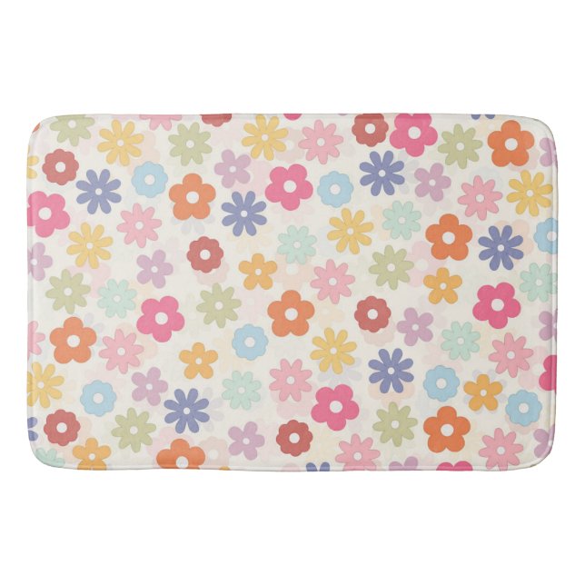 Boho Retro Daisy Blume im Sommer 70 Badematte (Vorderseite)
