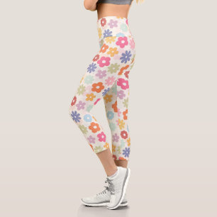 Boho Retro Daisy Blume im Sommer 70 Capri Leggings