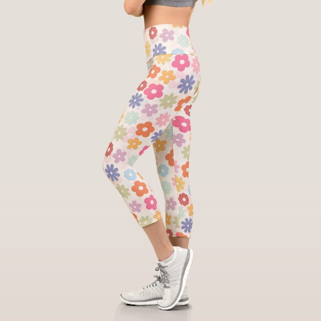 Boho Retro Daisy Blume im Sommer 70 Capri Leggings (Links)