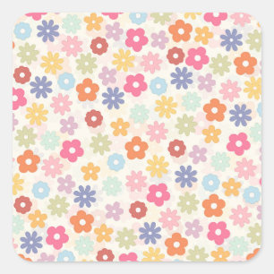 Boho Retro Daisy Blume im Sommer 70 Quadratischer Aufkleber