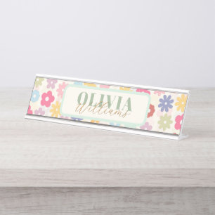 Boho Retro Daisy Blume im Sommer 70 Schreibtischnamensplakette